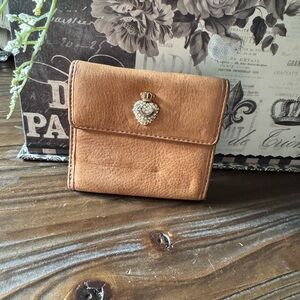 Brown Leather Wallet with Heart Accent